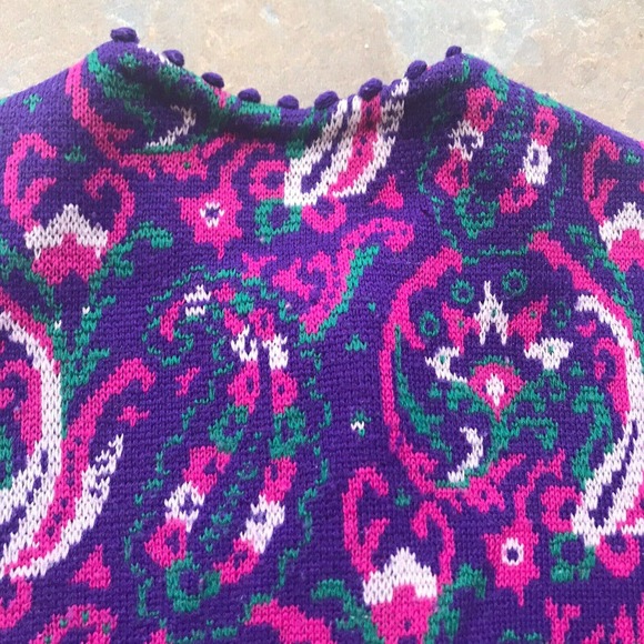 Catalina Jacquard Cardigan Vintage Sz 38 Small Knit Pink Purple Art Deco 50s 60s - Picture 6 of 6
